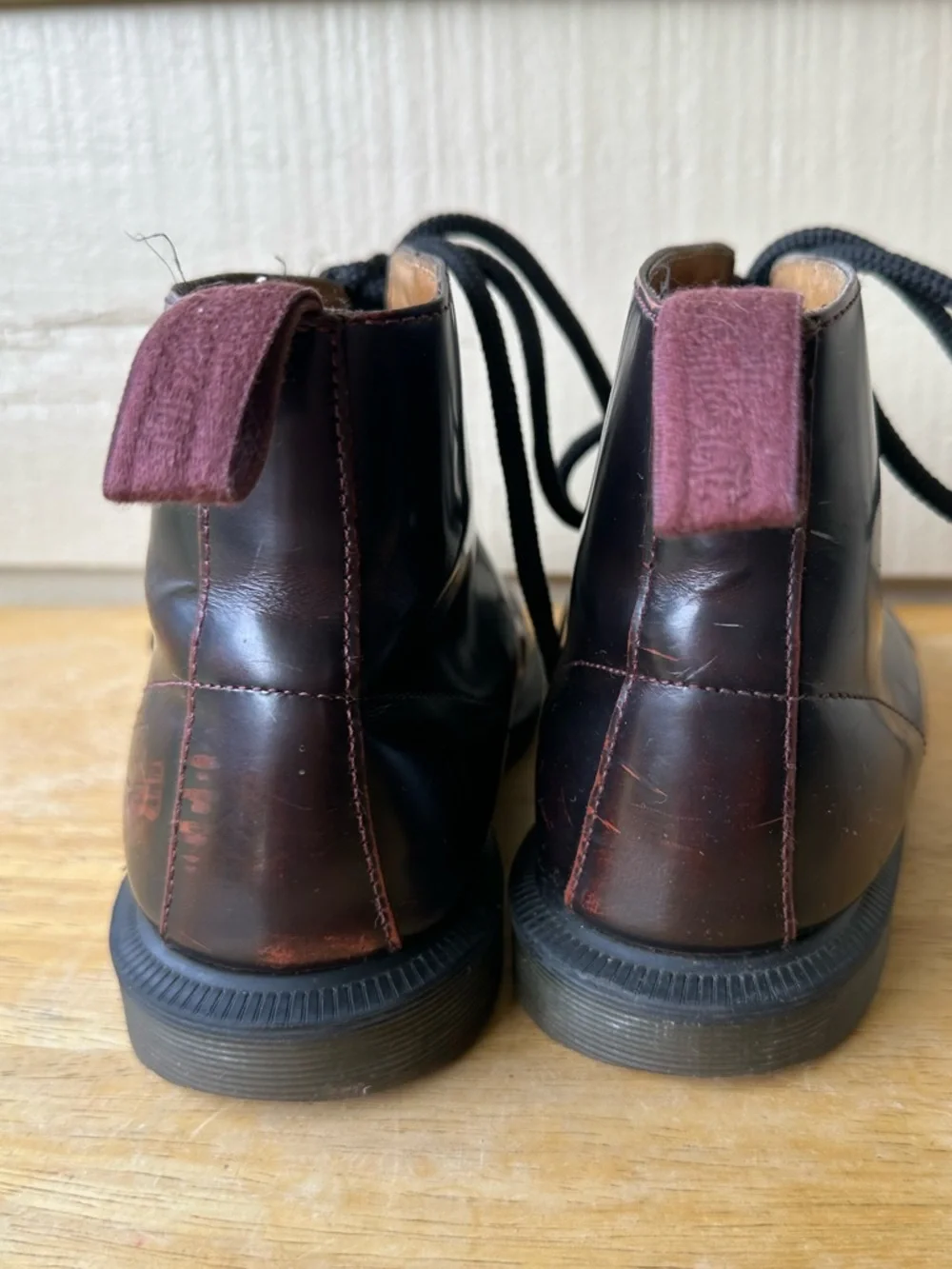 Dr Martens Emmeline Smooth Leather Lace Up Boots Pointed Toe Black Wine - Picture 5 of 10